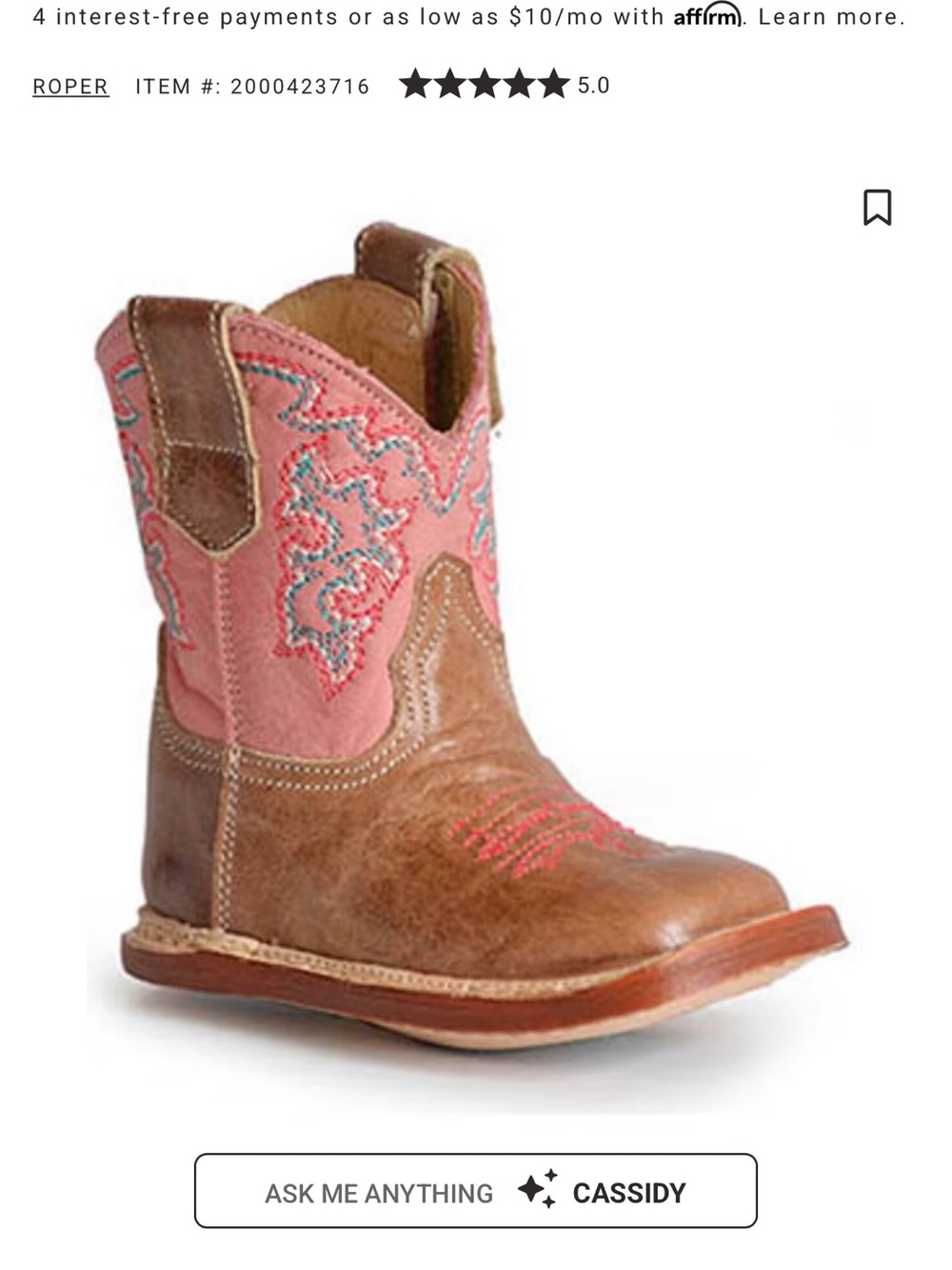 Roper Brown Leather Boot with Pink Embroidered Shaft